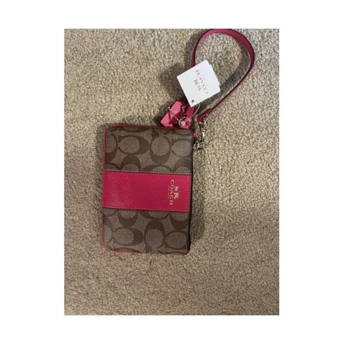 코치 시그니처 가죽 코너 지퍼 팔찌 핫 핑크 시그니처