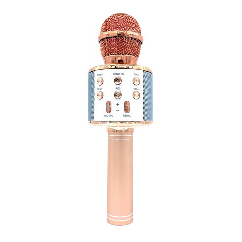 Decdeal 가라오케 블루투스 마이크 녹음 노래 LED 빛 휴대용 무선 WS858L, 로즈 골드