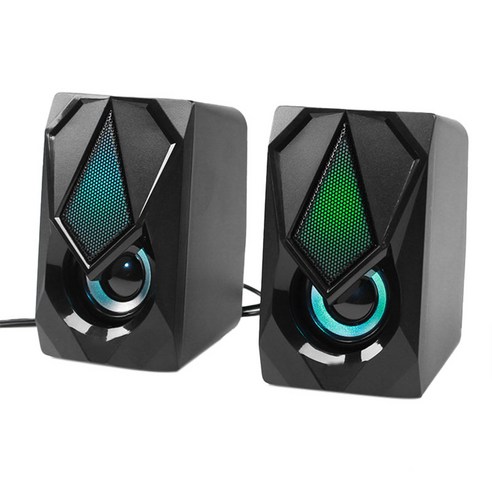 RGB 눈부신 빛 데스크탑 컴퓨터 스피커 2.0 멀티미디어 데스크탑 소형 스피커 USB 액티브 노트북 오디오, 검정