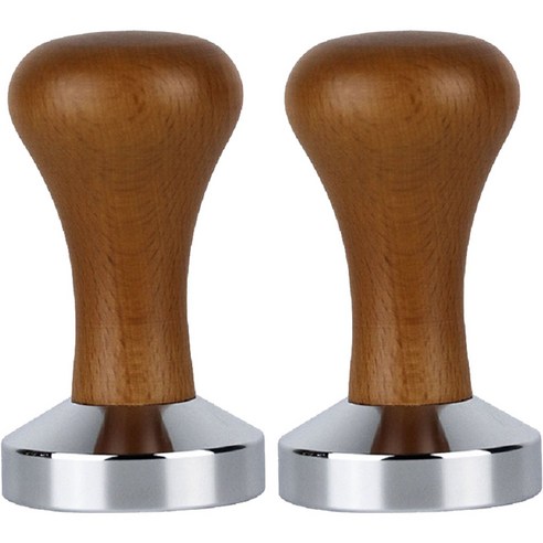 MOJAE 우든 핸들 커피 파우더 컴팩터 스레디드 모델 템퍼 51mm, 2개, Brown