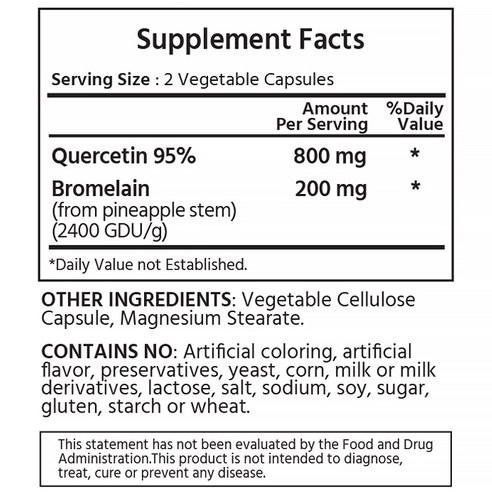 [미국빠른직구] 신제품 마이라이프 내추럴스 퀘르세틴 (순도 95%) with 브로멜라인, 2개, 240정