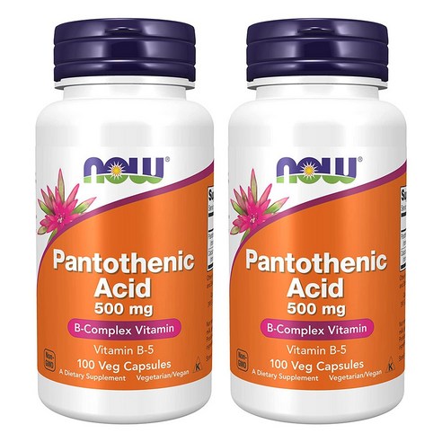 (1+1) 나우푸드 판토텐산 Pantothenic Acid 500mg 비타민B5 판토테닉 애시드 비건 100 베지캡슐 2팩, 100정, 2개