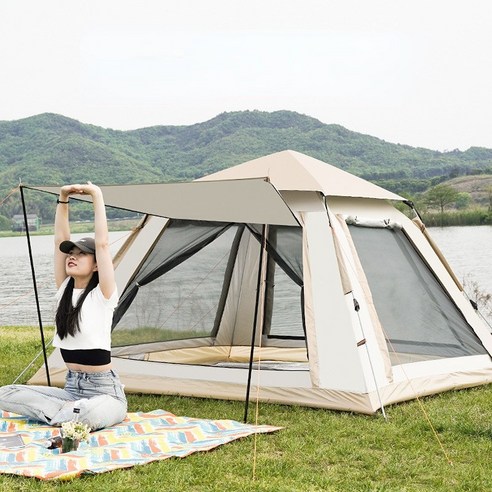 원터치 텐트 캠핑 그늘막 텐트 캠핑 텐트 휴대하기 쉽고 수납이 간편하며, 하얀색