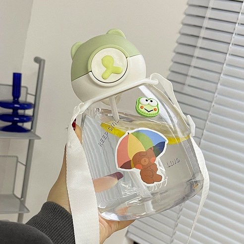 【휴대용 물병】물 컵 여자를위한 찾고 플라스틱 컵 성인과 투명한 밀짚 컵 휴대용 귀여운 대용량 물병 컵, 색깔1