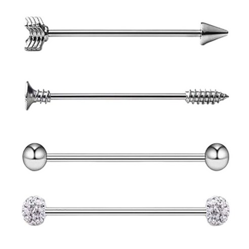 4x 14+16G 스테인리스 산업 바벨 귀걸이 피어싱 보석 3.8cm