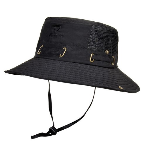 [SW] 남자 모자 통기성 메쉬 솔리드 컬러 양동이 모자 Boonie 모자 낚시 모자 캠핑 및 하이킹 안티 자외선 태양 모자 와이드 브림 어부 모자, Black