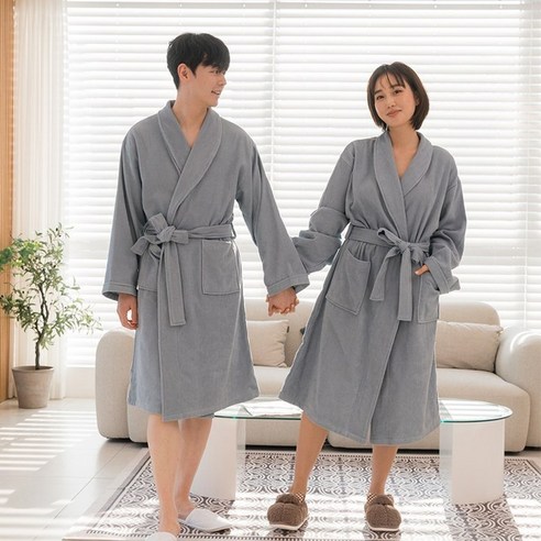 프리미엄 브이로그 샤워가운 40수 4col M L 남자 여성 커플 목욕가운, 그레이[M]