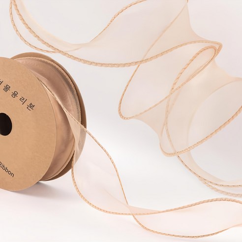 조이파티 쉬폰 오간디 리본끈 40mm, 샌드, 9m, 1개