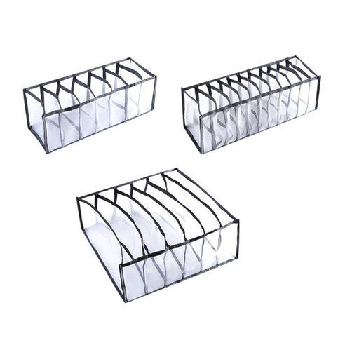 접이식 속옷 주최자 팬티 브래지어 서랍 보관함, 3pcs 블랙, 12x32x12cm, 나일론