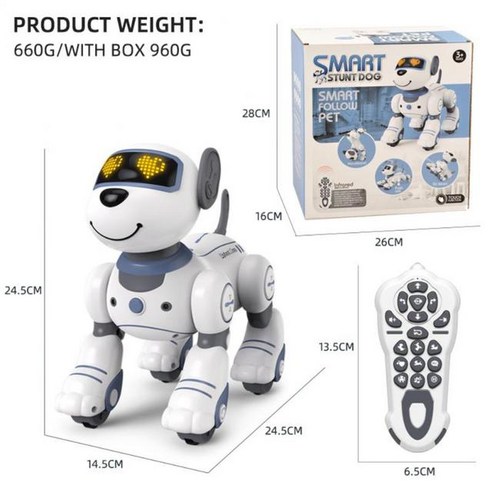 로봇강아지 스마트 강아지 로봇 인공지능 로봇개 rc 개 전자 동물 애완 동물 프로그래밍 가능한 지능형 스턴트 장난감 대화 형 음성 음악 rc 장난감 선물, 프로그램 가능한