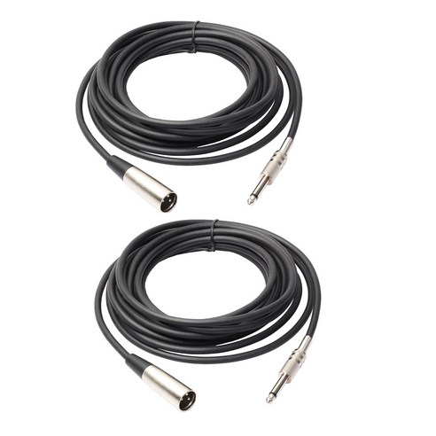Ursmart 2x 3핀 XLR Male ~ 6.35mm 1/4 "모노 Male 플러그 마이크 오디오 케이블 어댑터 10ft, 블랙, 합금