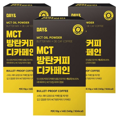 데이앤 MCT 방탄커피 디카페인, 10g, 14개입, 3개