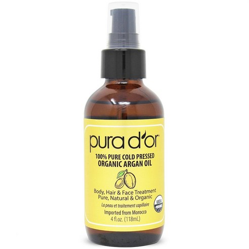 퓨라도르 PURA DOR 유기농 모로코 아르간 오일 (4oz / 118mL) USDA 인증 100프로 순수 냉압착 버진 프리미엄급 모이스처라이저 트리트먼트, 1개, 118ml