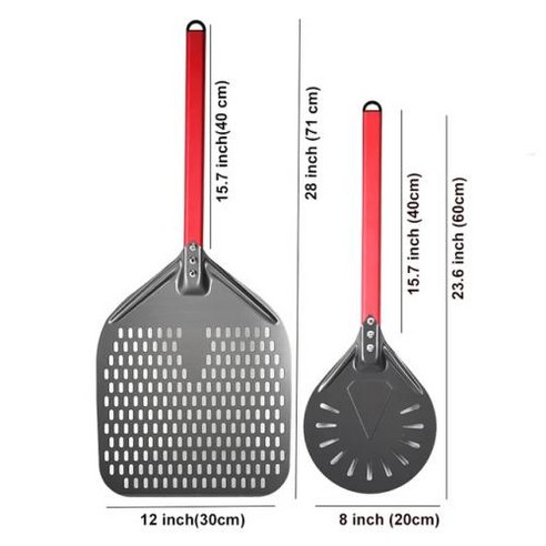 피자삽반죽도커 하드 양극산화 껍질 터닝 필 포함 알루미늄 레드 핸들 코팅 패들 12 인치 1314 2 개, 2) 12 and 8 inch 2 PCS