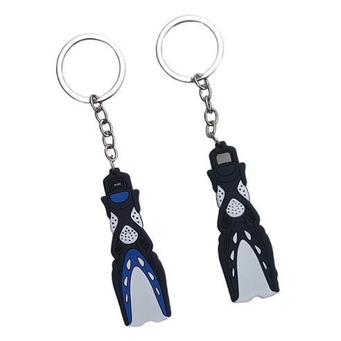 2pcs 미니 다이빙 오리발 열쇠 고리 홀더 열쇠 고리 열쇠 고리 블루 + 블랙, 블루 블랙, PVC 고무 에폭시