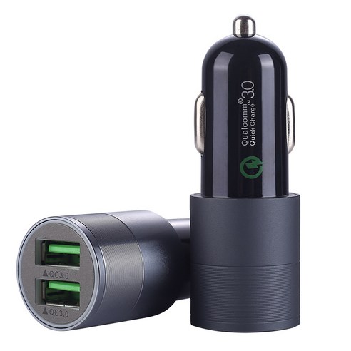차량용 충전기 듀얼 USB 다기능 QC3.0 차량용 충전기 PD 고속 충전 담배 라이터 휴대 전화 충전기, 퀵차지 QC3.0+QC3.0, 밝은 검정
