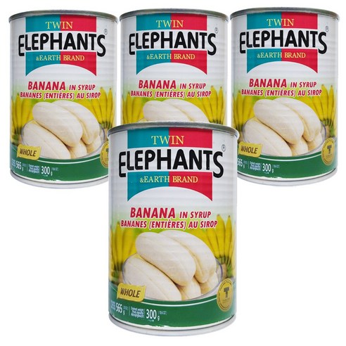 [태국] TWIN ELEPHANTS 바나나 통조림 / BANANA 맛있는 통 바나나 과육 주스 빙수 과일캔, 4개, 565g