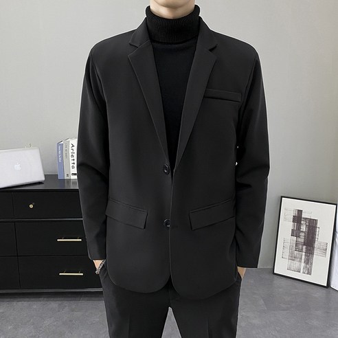 남자 작은 양복 한판 슬림핏 상의 멋있다 패션 캐주얼 순색 싱글 양복 트렌드 가을 정장 코트
