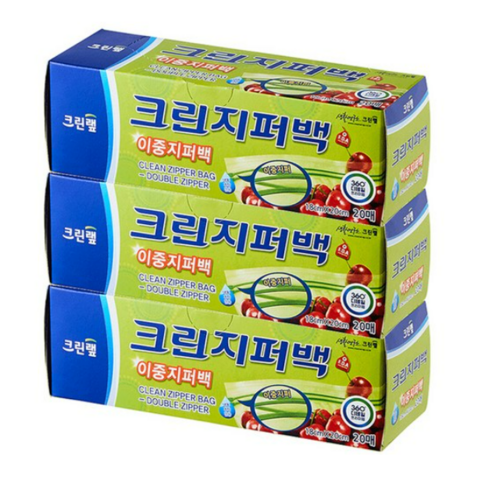 크린랲 크린 이중지퍼백, 중(M), 20매, 3개