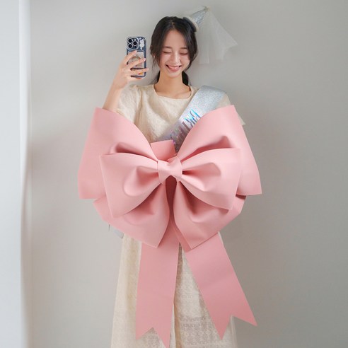 키치셀럽 글램 빅 리본 생일 연말파티 대형리본 웨딩카 매장 인테리어 데코리본, 연핑크