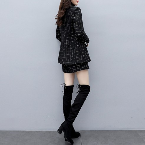 가을 겨울 두 벌 한판 기질 체크 작은 양복 재킷 반바지 패션 작은 향기 정장 여성