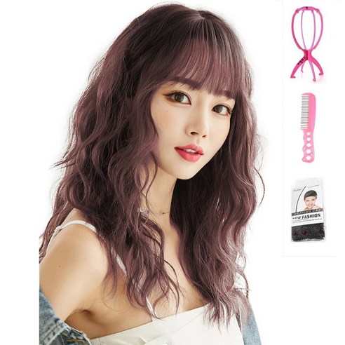 가발위드 긴머리 웨이브 히피펌 탑텐 통가발1개 +가발걸이1개+가발전용빗1개+가발망1개 세트상품, 블랙핑크, 1세트