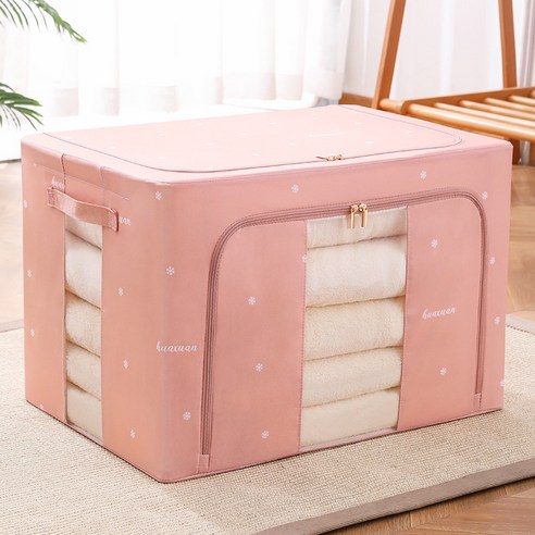 DFMEI 새로운 새틴 옷 저장 상자 접이식 스토리지 박스 투명 창이 퀼트 마무리 상자 가정용 대형 바나 상자, 분홍색, 24L (39 * 29 * 20cm)