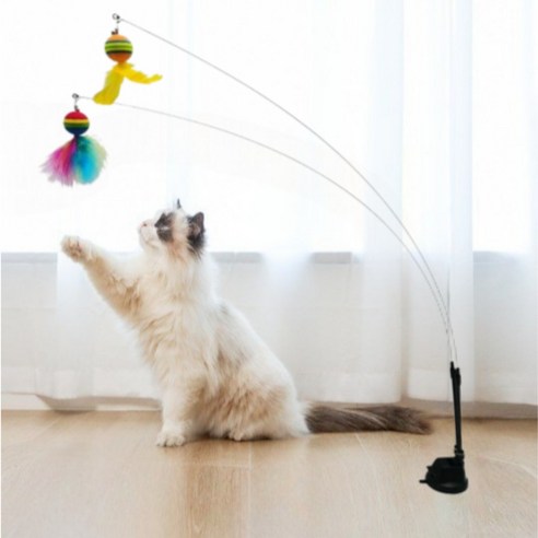 고품질 프롬준 고양이 장난감 깃털 와이어 낚시대 미끼 2in1 세트 반려동물용품
