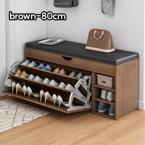 가정용 현관 인테리어 수납력 좋은 신발장 벤치 의자, 5단, brown-80cm
