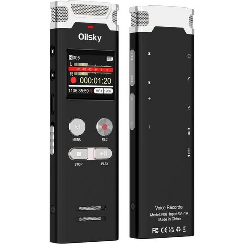 Oilsky 64GB 디지털 음성 녹음기 재생 기능이 있는 활성화 강의 회의 인터뷰를 위한 소음 감소 오디오 녹음기 딕터폰 USB-C Mp3 비밀번호 AB 반복 녹음기능펜