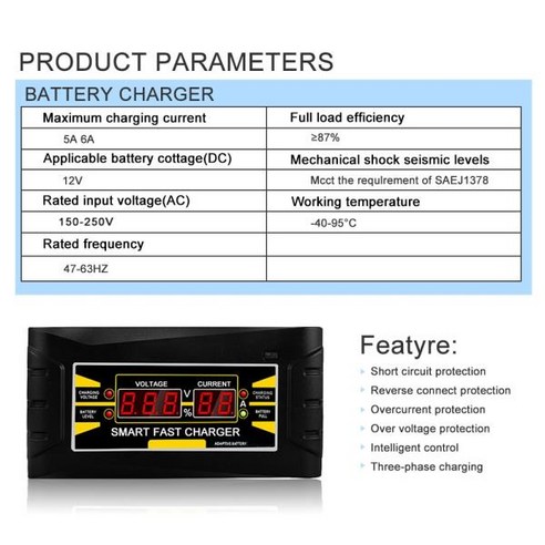 전체 자동 배터리 충전기 150V-250V 12V 6A 스마트 전원 EU 플매트 카펫 러그와 바이크 오토바이, 01 EU Plug 6A 자동차모닝밧데리충전기 Best Top5