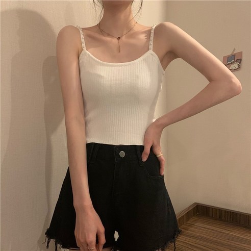 DFMEI 여름 민소매 반팔 티셔츠 작은 서스펜더 Bottoming 조끼 새로운 틈새 짧은 니트 프랑스어 튜브 탑