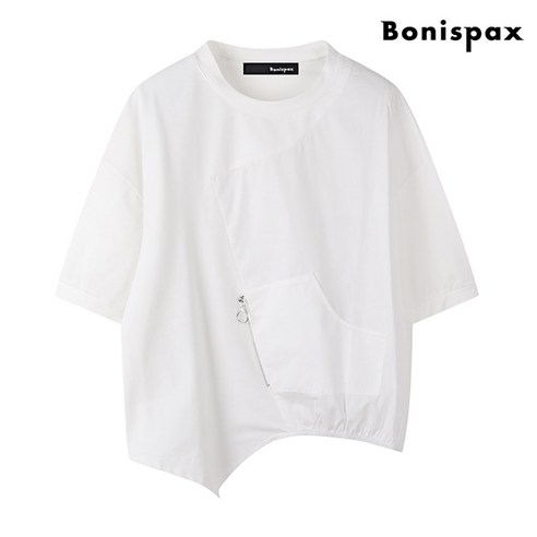 포켓 지퍼 라운드 언발 반팔 티셔츠 (XO1LW055L0)