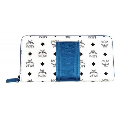 지갑 주위 MCM 여자의 화이트 / 블루 코팅 캔버스 대륙 지퍼 MXL9SVI89WT001