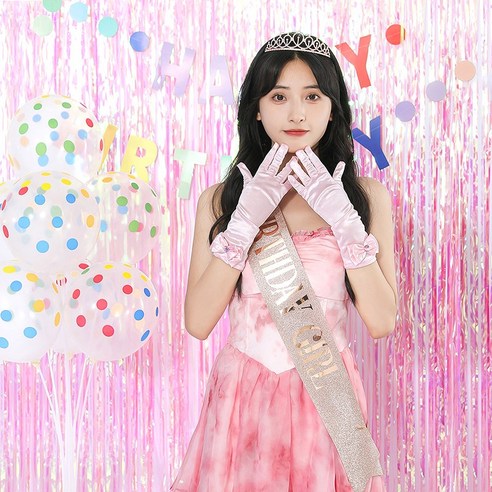 [피앤비유니티] 생일포토존 풍선세트 22종, 15)포토존세트-왕관어깨끈장갑가랜드형-로즈앤핑크