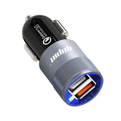 YOPIN 고속 충전 차량용 충전기 새로운 듀얼 USB 스마트폰 충전기 알루미늄 합금 qc3.0 차량용 충전기, 블랙 급속 충전 QC3.0(99290027)