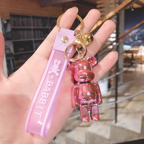 창의적 트렌드 넥타이 곰 카우보이 커플 열쇠고리 액세서리 귀여운 커플 가방 자동차 액세서리 열쇠고리, 보라색 띠. - 핑크 폭력곰.