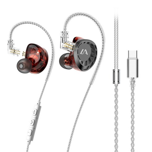 Lafitear LF4 다이나믹 & 밸런스드 아머처 하이브리드 HIFI 유선 이어폰 C 타입 마이크 포함, 레드