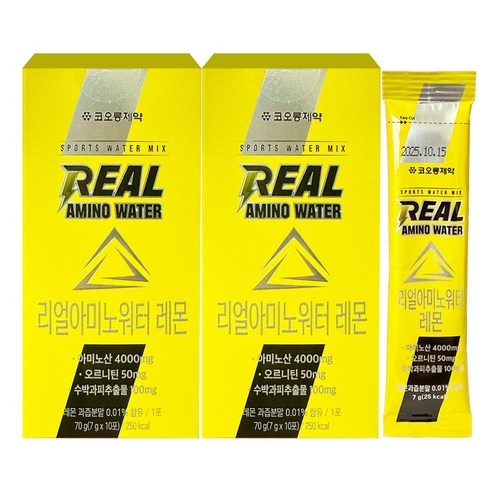코오롱 리얼 아미노 워터 레몬맛 (전해질 아미노산 BCAA 아르기닌 보조 보충제 운동 바이탈 에너지 스포츠 음료 분말), 2박스, 70g