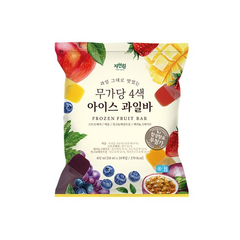 [자연원] 무가당 4색 아이스 과일바 18ml x 24개입, 18ml, 24개