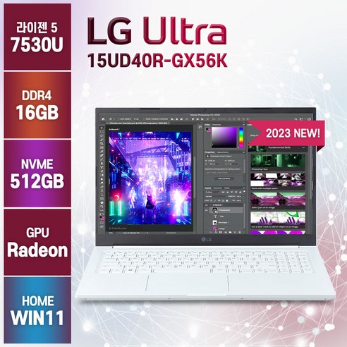 LG전자 2023년형 울트라PC 15UD40R-GX56K 15인치 R5-7530U 윈도우11 무선마우스 증정, 화이트, 라이젠5, 512GB, 16GB, WIN11 Home