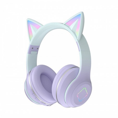 SYL DR57 블루투스 헤드폰 노이즈캔슬링 헤드폰 에어팟 그라데이션 고양이 귀 통화 이어폰, 자주색