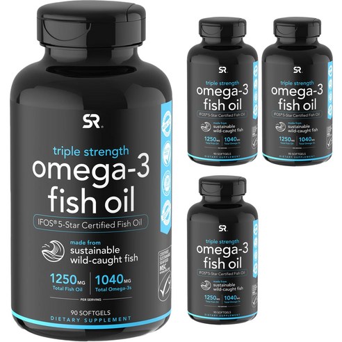 스포츠리서치 트리플 스트렝스 오메가-3 피쉬 오일 1250mg 소프트젤, 90캡슐, 4개