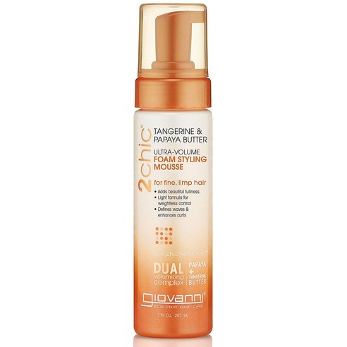 Giovanni 2chic 울트라-볼륨 폼 스타일링 무스 가늘고 힘없는 모발용 파파야 + 귤 버터 207ml(7fl oz), 1개 헤어무스에센스 Giovanni 2chic 울트라-볼륨 폼 스타일링 무스 가늘고 힘없는 모발용 파파야 + 귤 버터 207ml(7fl oz), 1개 헤어무스에센스