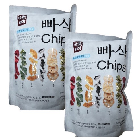 빠삭 칩스 200g x 2팩 건조채소해조류칩 속초중앙시장명물 사무실간식 회사탕비실스낵바, 1개