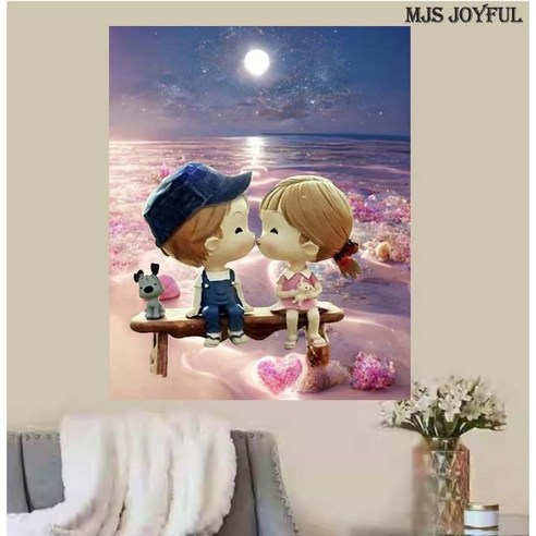 엠제이에스 명화그리기 50x40cm (캔버스형) DIY 유화 세트, KK26 -  고래와 모자쓴 소녀