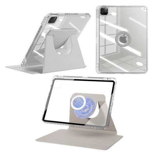 DANYCASE 아크릴 회전 자성 흡착 분리 가능가능 태블릿 커버 아이패드 케이스, 회색, 1개