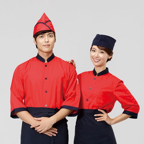 30수 적곤 단추 쿡복 칠부 상의-남녀공용 조리복 셰프복 주방유니폼
