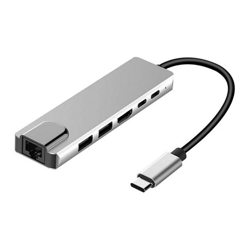 USB C 허브 HDMI 어댑터 6 in 1 Type C 허브-HDMI 4k USB 3.0 포트 2개 전원 공급 2개 이더넷 Pro 13/15와 호환 가능, 그레이, {"사이즈":"13x2.5x1cm"}, {"수건소재":"알루미늄 합금"}