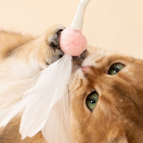 무드그라운드 고양이 장난감 리필 공 깃털 롱 실리콘 낚시대 혼합, 1개, 퍼플